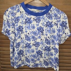 Alice + Olivia Women's Kane Blue Floral Print Blouse Tshirt Boho Sz.XS